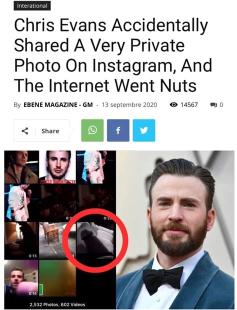 chris evans dick pick|Chris Evans briefly shares penis pic on Instagram